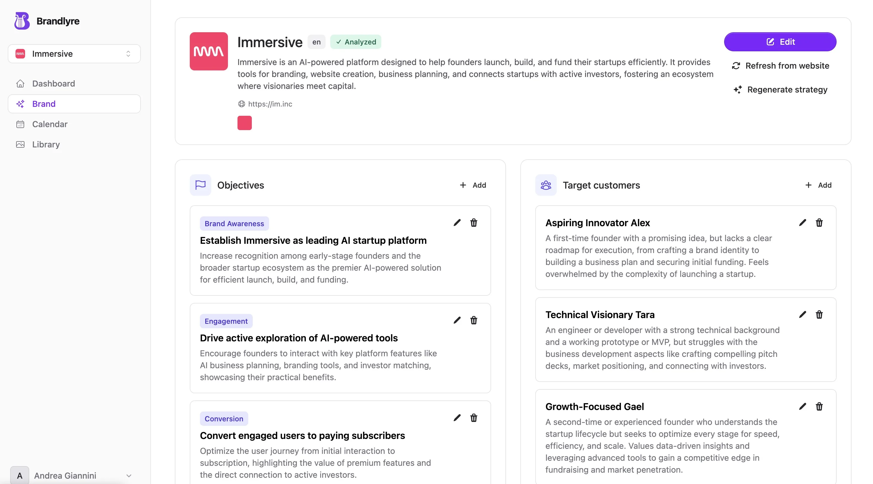 Brandlyre Brand profile — objectives and target customers